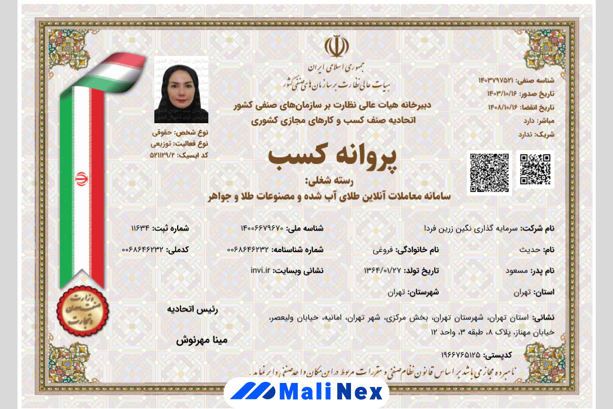 پروانه کسب اینوی از اتحادیه کسبوکارهای مجازی کشور